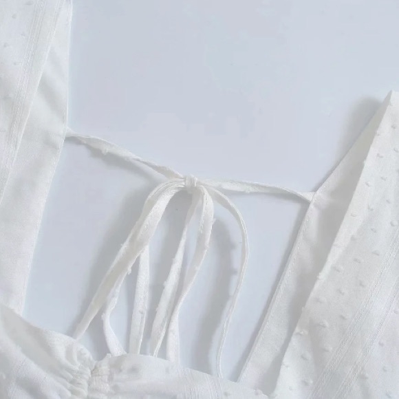 SOLD OUT CLEARANCE White Ruffle Swiss Dot Keyhole Mini Dress - Picture 7 of 10